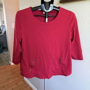 Chicos 3/4 Sleeve Top Shirt Womens Size 1/8/M Raspberry Faux Zipper Pocket